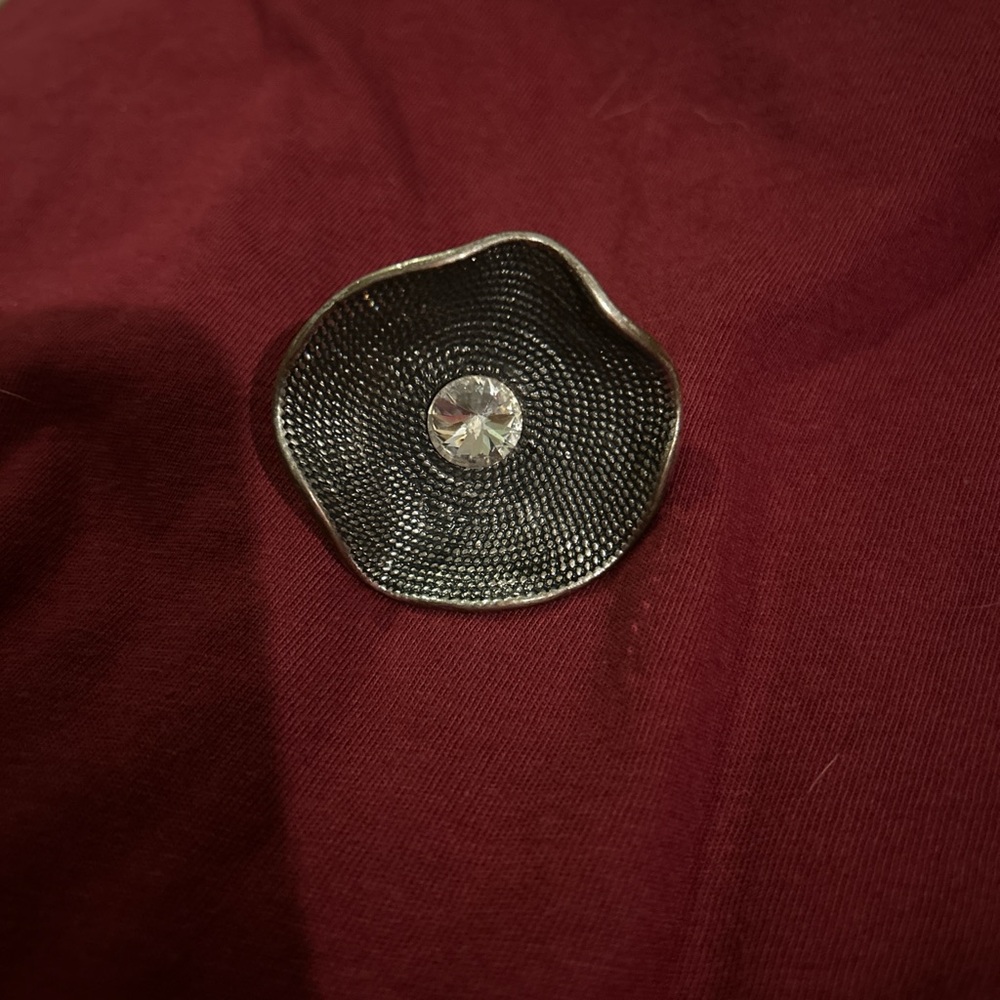 Silver Textured Ring with Crystal Center